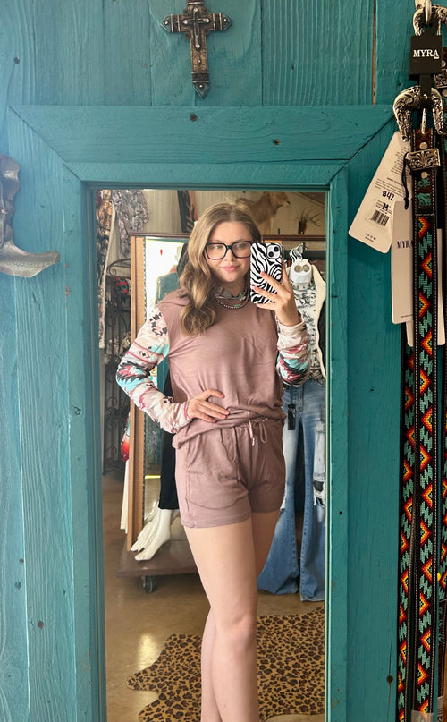 Aztec Print Color Block Short Set