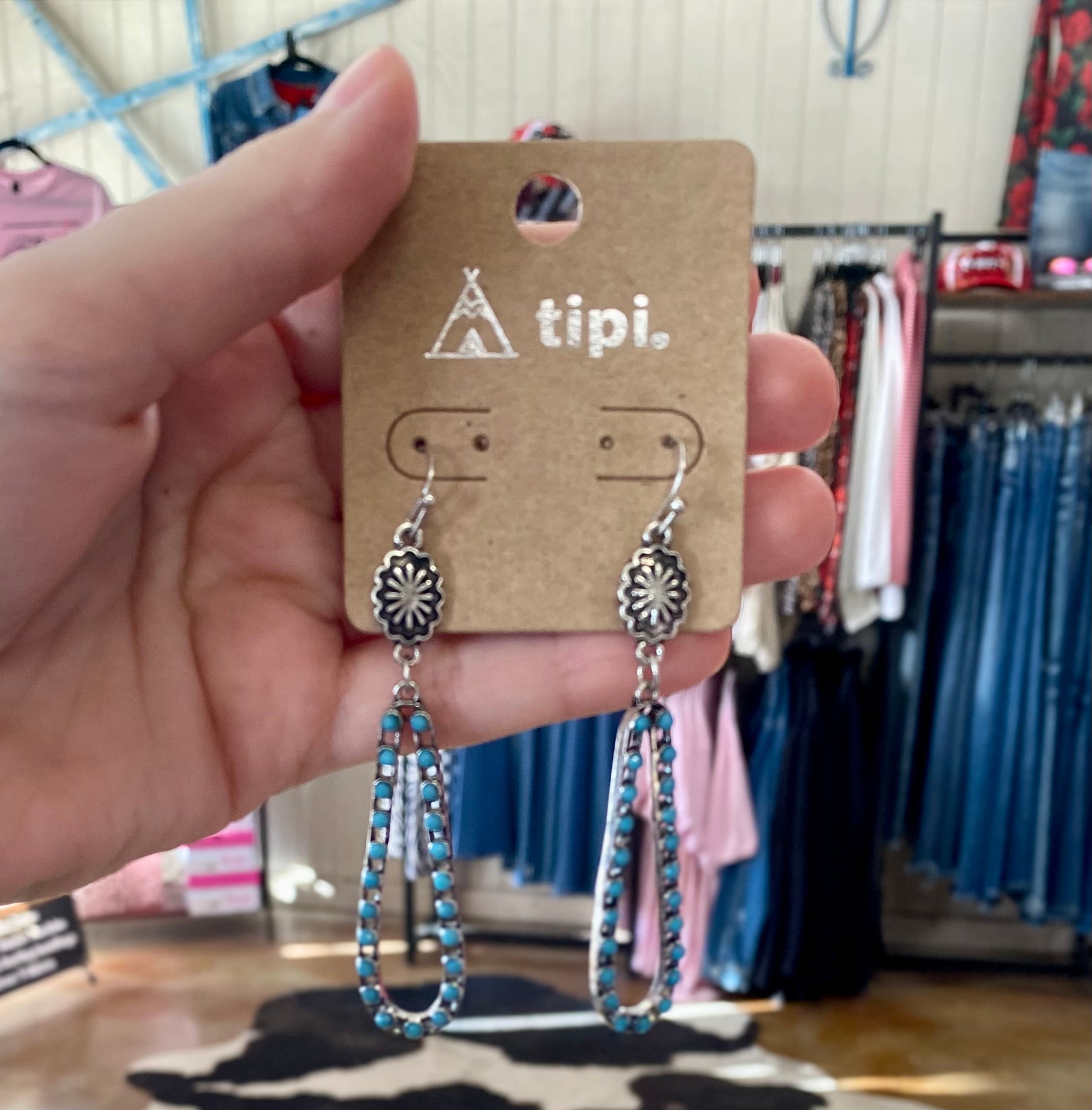 Turquoise Concho Teardrop Earrings