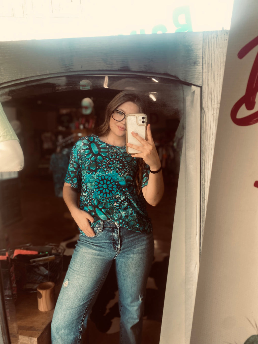 Turquoise Stone Mesh Top