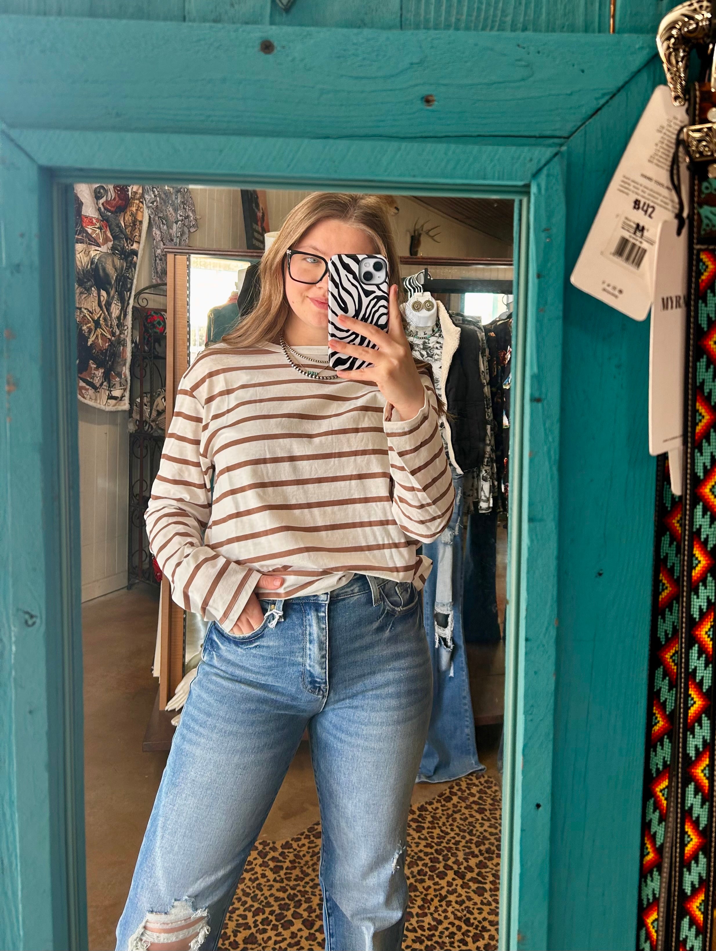Long Sleeve Brown Striped Tee