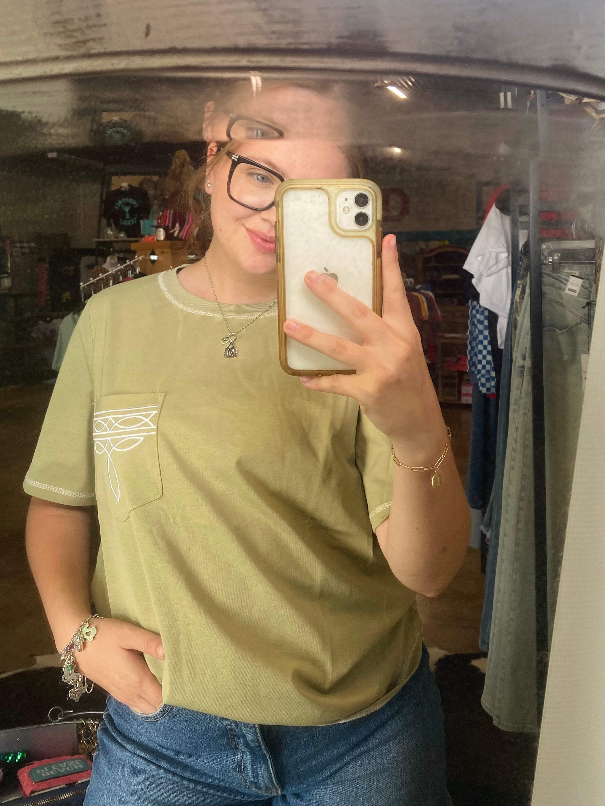 Green Boot stitch Tee