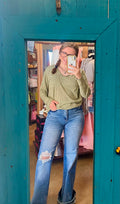Basic Green Long Sleeve V-Neck
