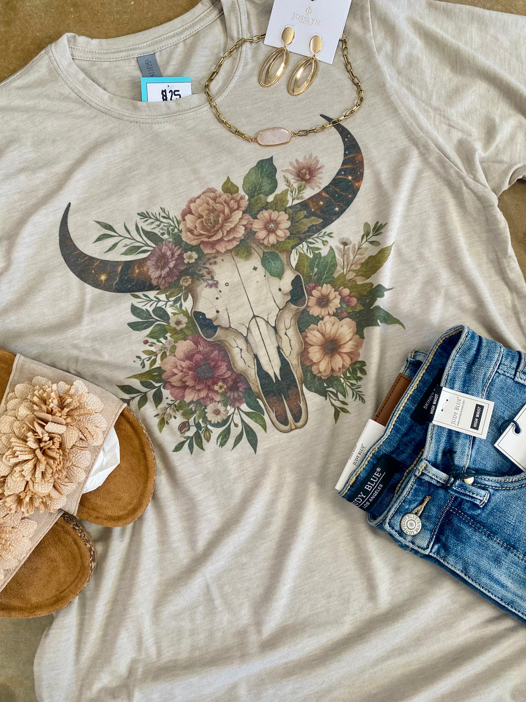 Flower Bull Skull Tee