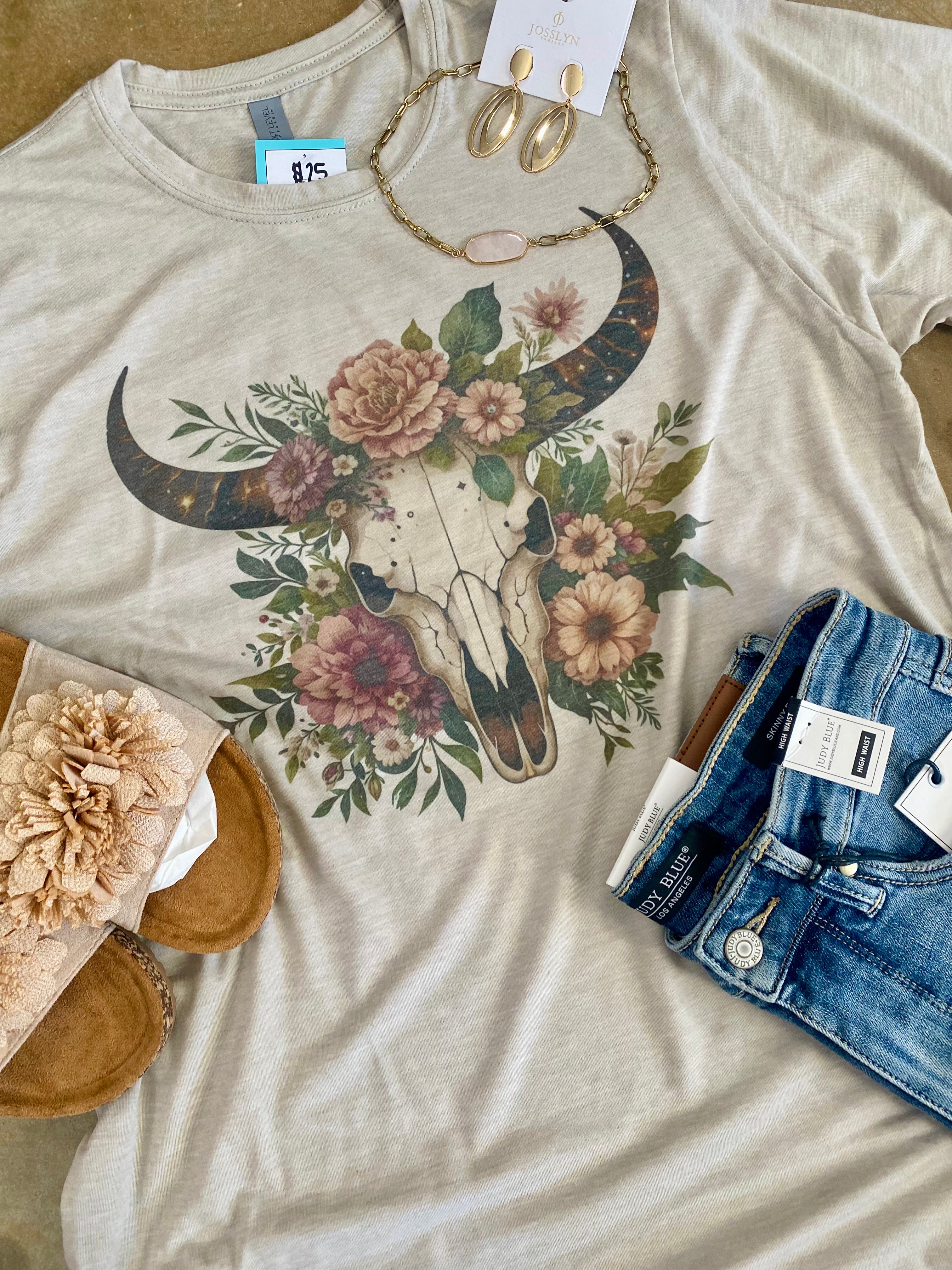 Flower Bull Skull Tee