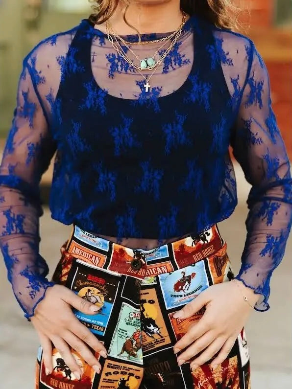Blue Lace Mesh Top