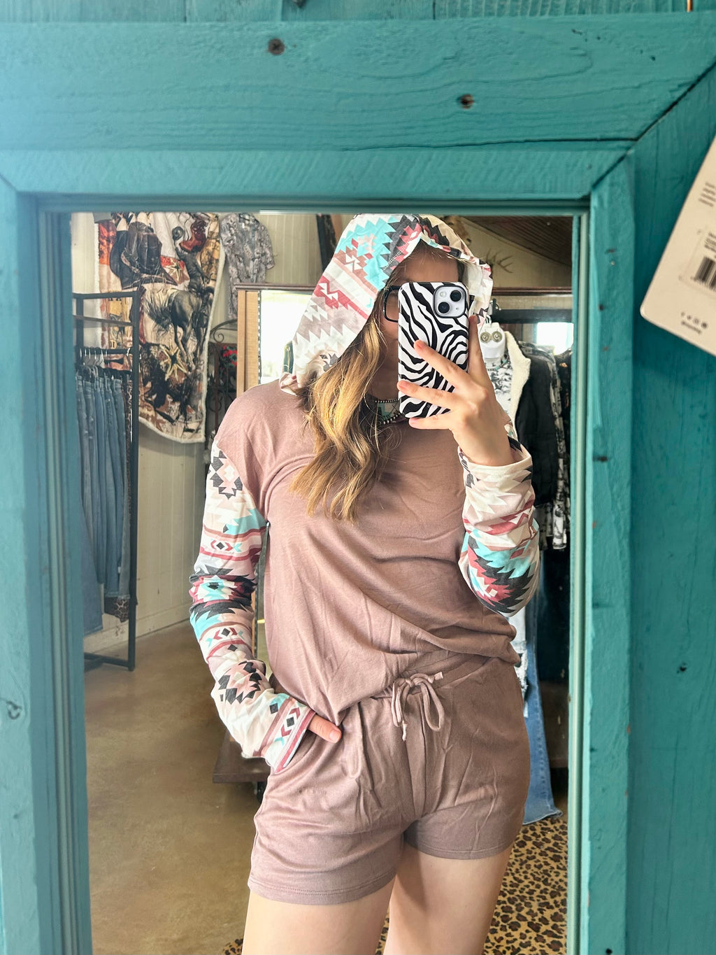 Aztec Print Color Block Short Set