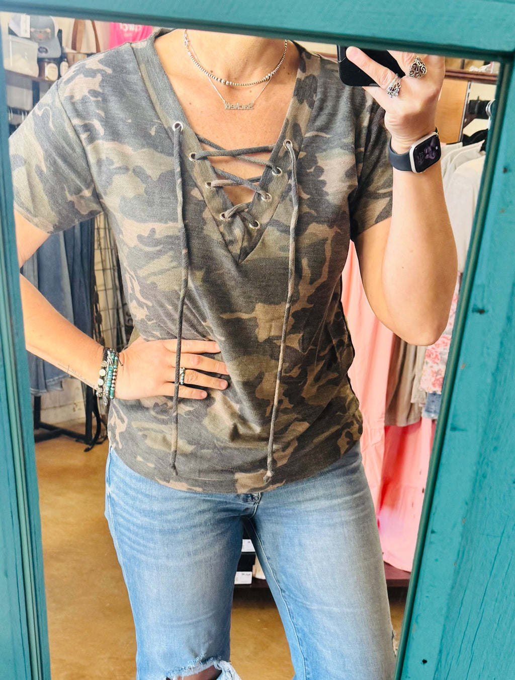 Camo Tie Top