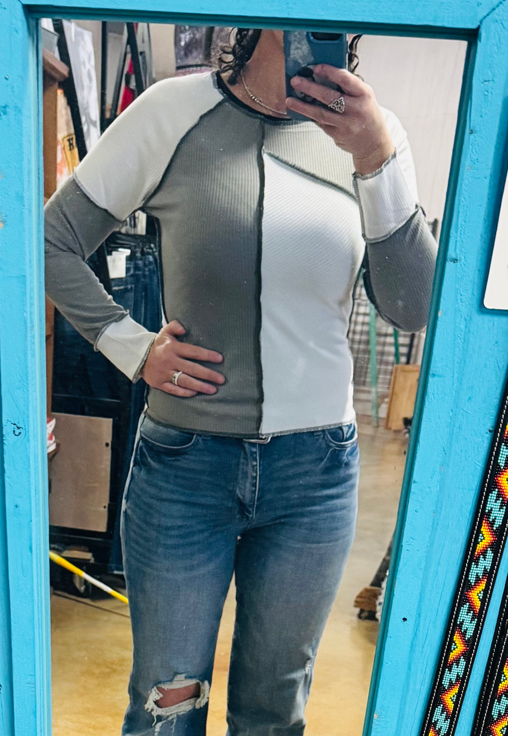 Color Blocking Rib Top